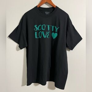 Black T-Shirt with Green 'Scotty Love' Print